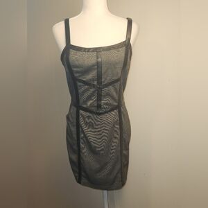 Akira Black Label Gray Black Leather Strappy Mini Dress Medium M EUC